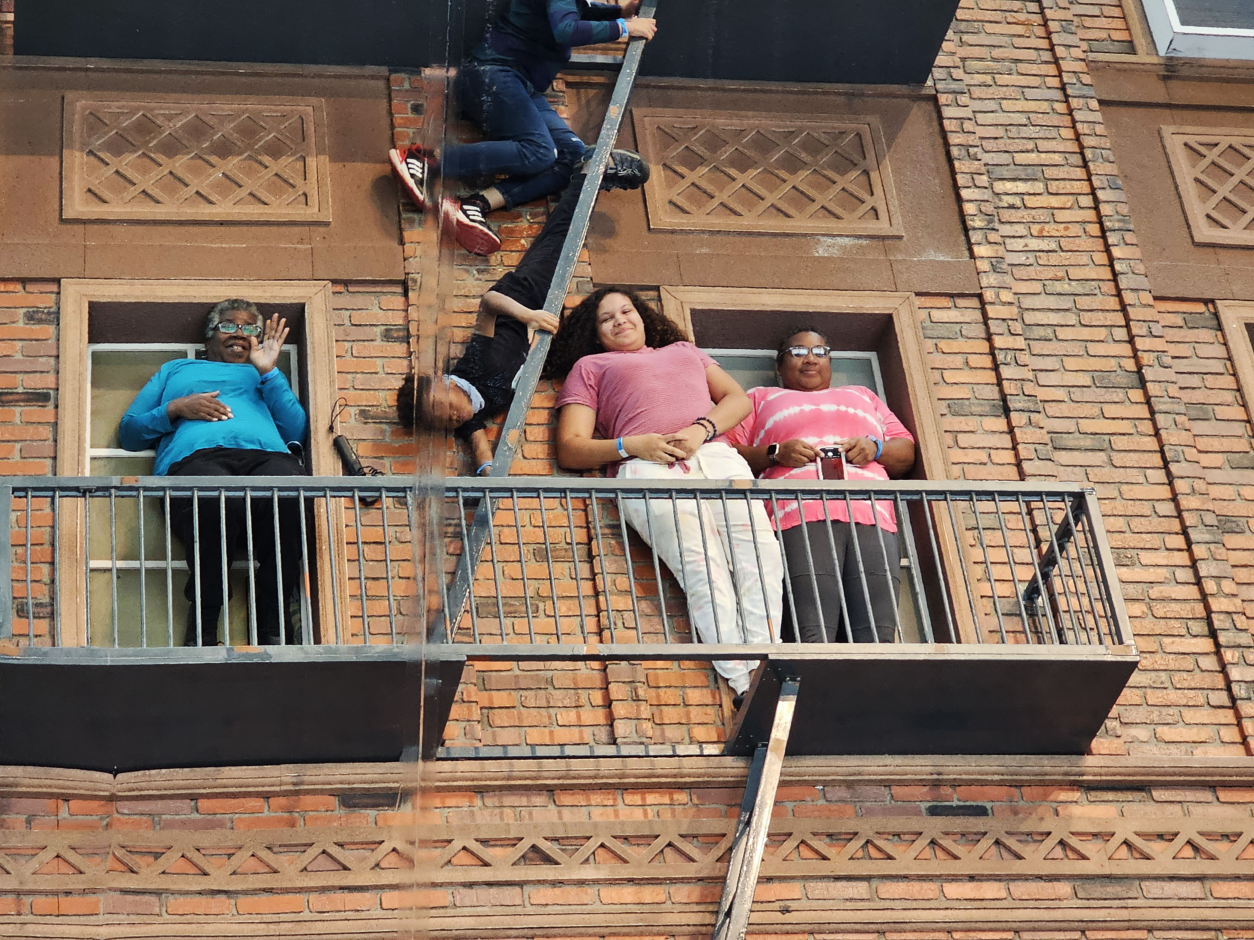 NJ jersey city science museum family hanging brownstone